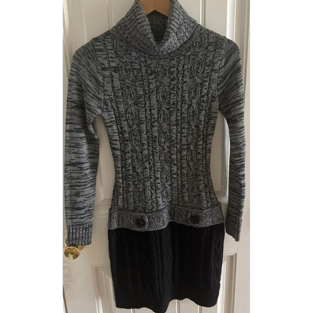 iZ Byer Women’s Sweater Dress Cowl Neck Cable Knit Gray Black Small